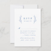 Blauwe eenvoudige elegante botanische bruiloft RSV RSVP Kaartje (Voorkant)