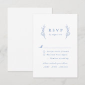 Blauwe eenvoudige elegante botanische bruiloft RSV RSVP Kaartje (Voorkant / Achterkant)