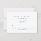 Blauwe, eenvoudige elegante botanische bruine brui RSVP kaartje (Voorkant)