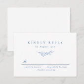 Blauwe, eenvoudige elegante botanische bruine brui RSVP kaartje (Voorkant / Achterkant)