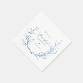 Blauwe eenvoudige elegante botanische krans bruids servet (Hoek)