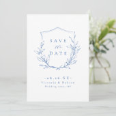 Blauwe, eenvoudige elegante botanische kreet slaat save the date (Staand voorkant)