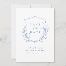 Blauwe, eenvoudige elegante botanische kreet slaat save the date