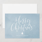 Blauwe eenvoudige handgeschreven kalligrafie Kerst Feestdagenkaart (Voorkant / Achterkant)