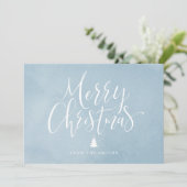 Blauwe eenvoudige handgeschreven kalligrafie Kerst Feestdagenkaart (Staand voorkant)