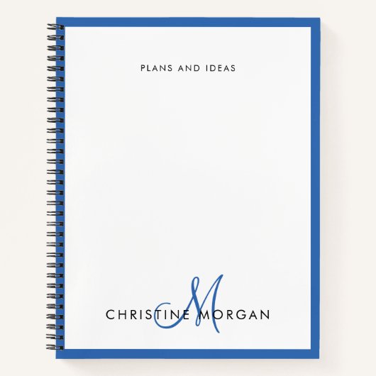 Blauwe, eenvoudige minieme monogram notitieboek (Voorkant)