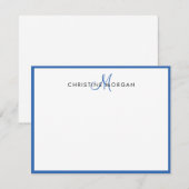 Blauwe, eenvoudige minieme monogram notitiekaartje (Voorkant / Achterkant)