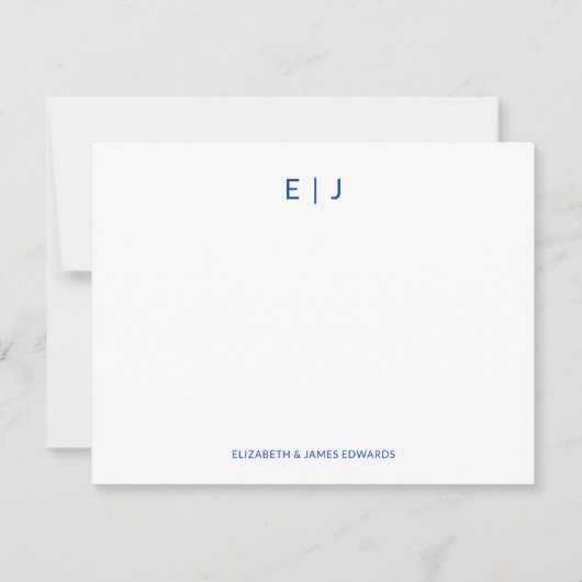 Blauwe eenvoudige minimalistische paar Initialen Notitiekaartje (Voorkant)