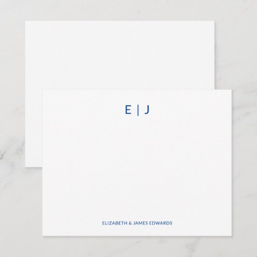 Blauwe eenvoudige minimalistische paar Initialen Notitiekaartje (Voorkant / Achterkant)