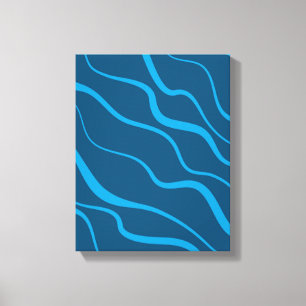 Blauwe, eenvoudige, moderne, koele golfabstractie canvas afdruk