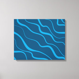 Blauwe, eenvoudige, moderne, koele golfabstractie canvas afdruk