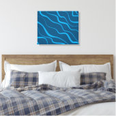 Blauwe, eenvoudige, moderne, koele golfabstractie canvas afdruk (Insitu (Slaapkamer))
