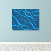 Blauwe, eenvoudige, moderne, koele golfabstractie canvas afdruk (Insitu (Houten vloer))