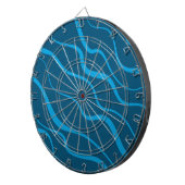Blauwe, eenvoudige, moderne, koele golfabstractie dartbord (Voorkant Rechts)