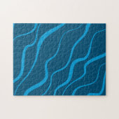 Blauwe, eenvoudige, moderne, koele golfabstractie legpuzzel (Horizontaal)