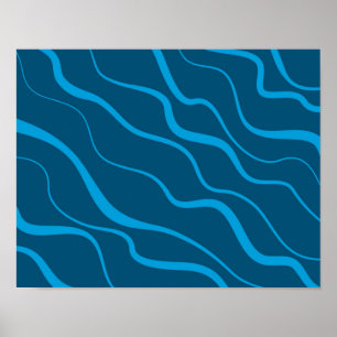 Blauwe, eenvoudige, moderne, koele golfabstractie poster