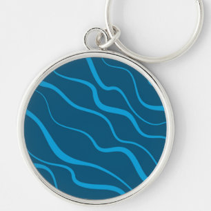 Blauwe, eenvoudige, moderne, koele golfabstractie sleutelhanger