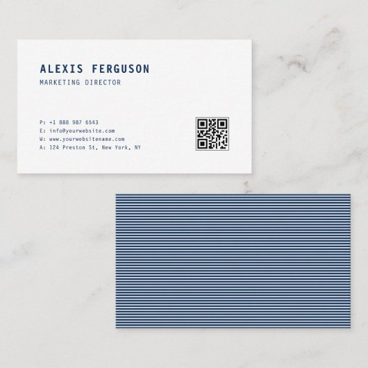 Blauwe Eenvoudige Typografie met QR-code minimalis Visitekaartje (Voorkant / Achterkant)