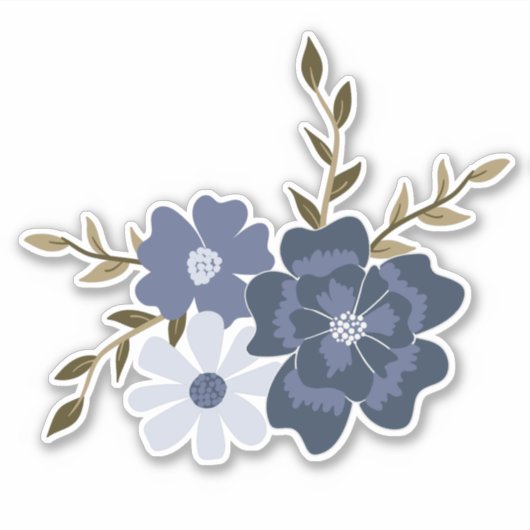 Blauwe eenvoudige wijnbloemen botanisch sticker (Voorkant)