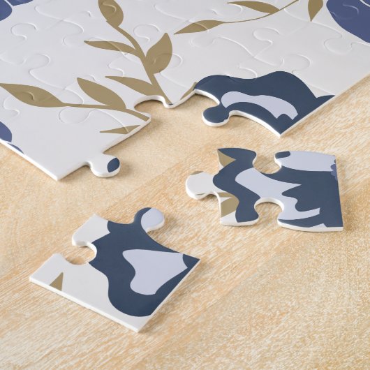 Blauwe eenvoudige wijnbloemen legpuzzel (Zijkant)