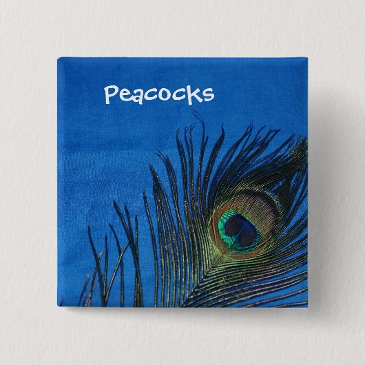 Blauwe eenzijdige peacock vierkante button 5,1 cm (Voorkant)