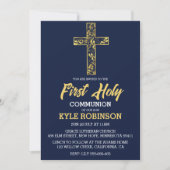 Blauwe eerste communie uitnodigingen (Voorkant)