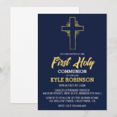 Blauwe eerste communie uitnodigingen (Voorkant / Achterkant)