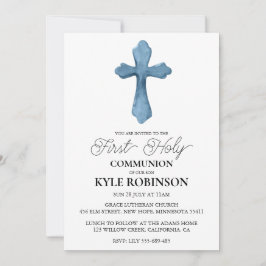 Blauwe eerste communie uitnodigingen