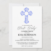Blauwe eerste communie uitnodigingen (Voorkant)