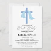 Blauwe eerste communie uitnodigingen (Voorkant)