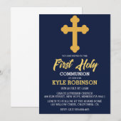 Blauwe eerste communie uitnodigingen (Voorkant / Achterkant)