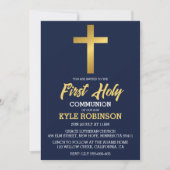 Blauwe eerste communie uitnodigingen (Voorkant)
