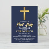 Blauwe eerste communie uitnodigingen (Staand voorkant)