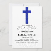 Blauwe eerste communie uitnodigingen (Voorkant)