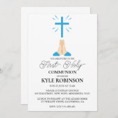 Blauwe eerste communie uitnodigingen (Voorkant / Achterkant)