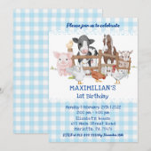 Blauwe eerste geboorte boerderijdieren Barnyard Ki Kaart (Voorkant / Achterkant)