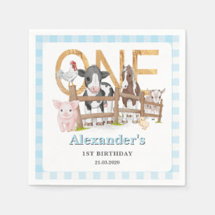 Blauwe eerste geboorte van boerderijdieren Kindere Servet