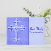 Blauwe Eerste Heilige Communauteit Uitnodiging (Staand voorkant)