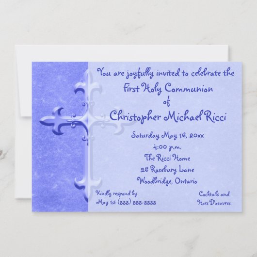 Blauwe Eerste Heilige Communauteit Uitnodiging (Achterkant)