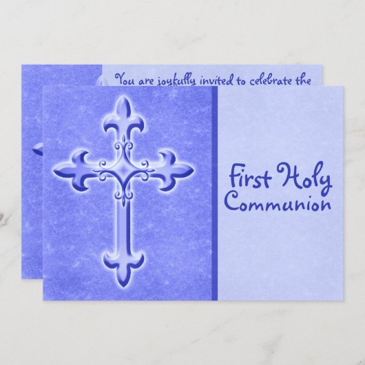 Blauwe Eerste Heilige Communauteit Uitnodiging (Voorkant / Achterkant)