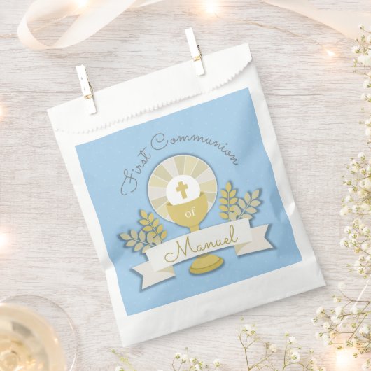 Blauwe eerste heilige communie bedankzakje (Geknipt)