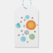 Blauwe eerste reis rond de eerste verjaardag van d cadeaulabel (Achterkant)