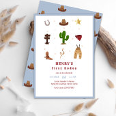 Blauwe eerste Rodeo Cowboy Kids verjaardagsuitnodi Kaart