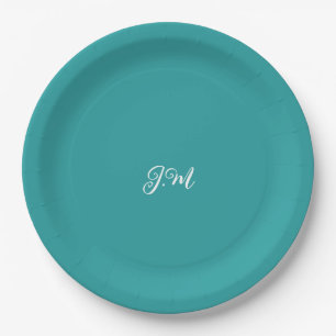 Blauwe effen kleur trendy pastel initialen naam papieren bordje