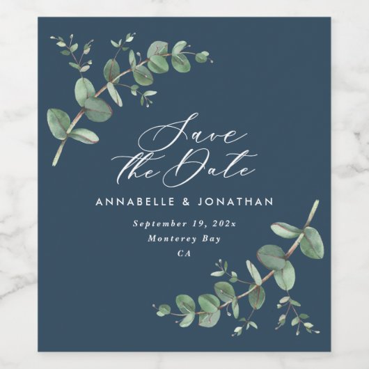 Blauwe egant moderne eucalyptus van de zee, behalv wijn etiket (Enkel label)