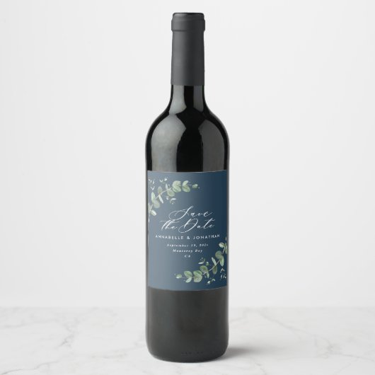 Blauwe egant moderne eucalyptus van de zee, behalv wijn etiket (Voorkant)