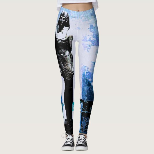 Blauwe Egyptische kunst schilderen Leggings (Voorkant)