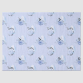 Blauwe eieren en bloemen op blauwe ontkoppeling tissuepapier