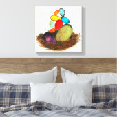 Blauwe eieren in Nest Kleurrijk Canvas Afdruk (Insitu (Slaapkamer))