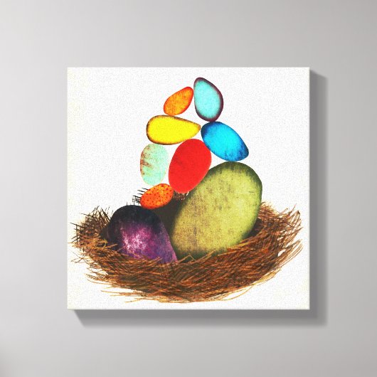 Blauwe eieren in Nest Kleurrijk Canvas Afdruk (Voorkant)